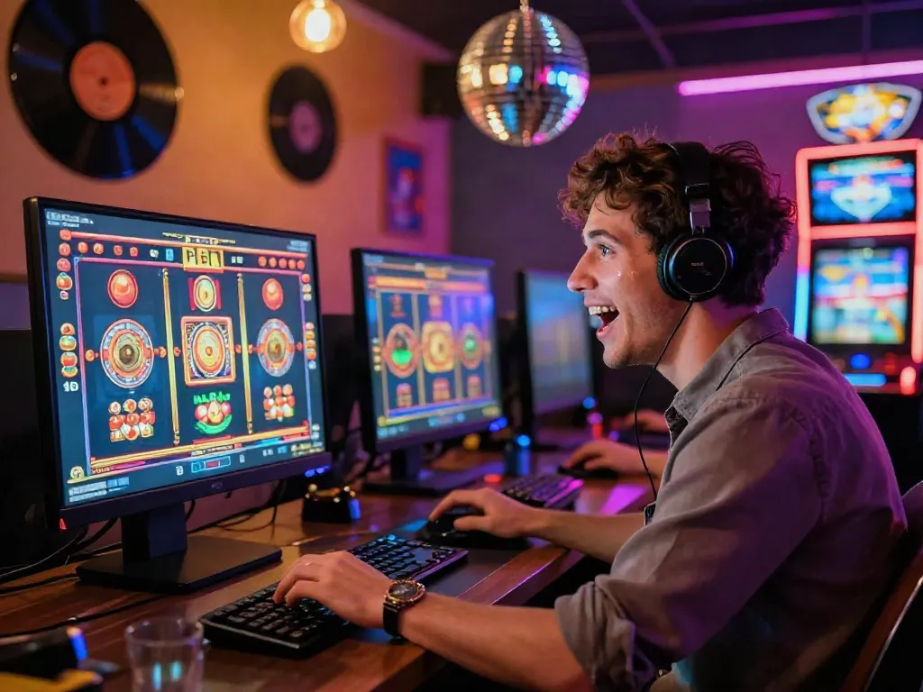 Expérience de jeu colorée au DiscoWin casino en ligne avec ambiance disco