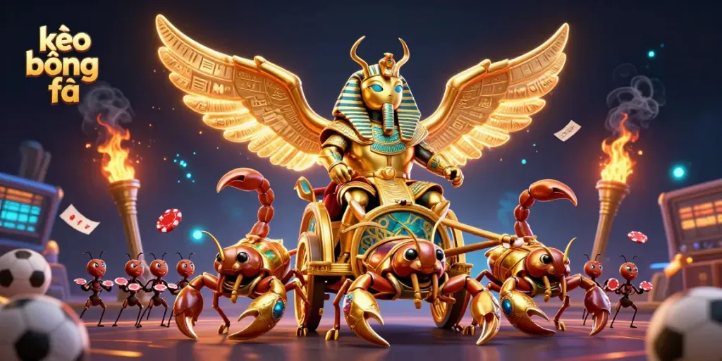 Engage with kèo bóng đá in an ultra-detailed 3D scene featuring dynamic sports betting elements and unique characters.