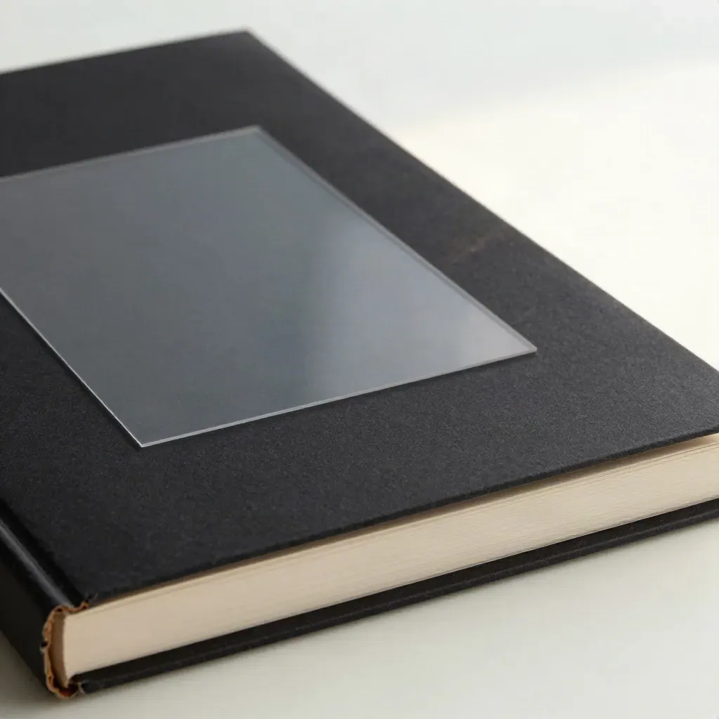 Couverture d’archive noire sur papier crème avec calques translucides.