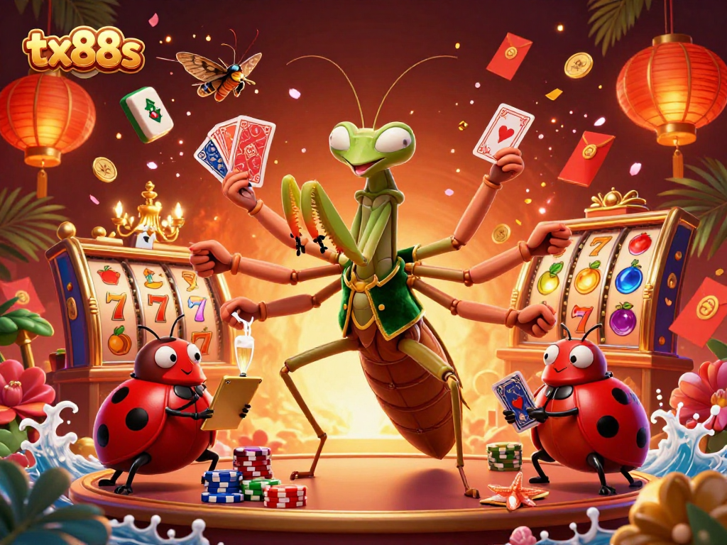Experience thrilling gameplay at tx88s with vibrant slot symbols, dynamic characters, and detailed casino elements.