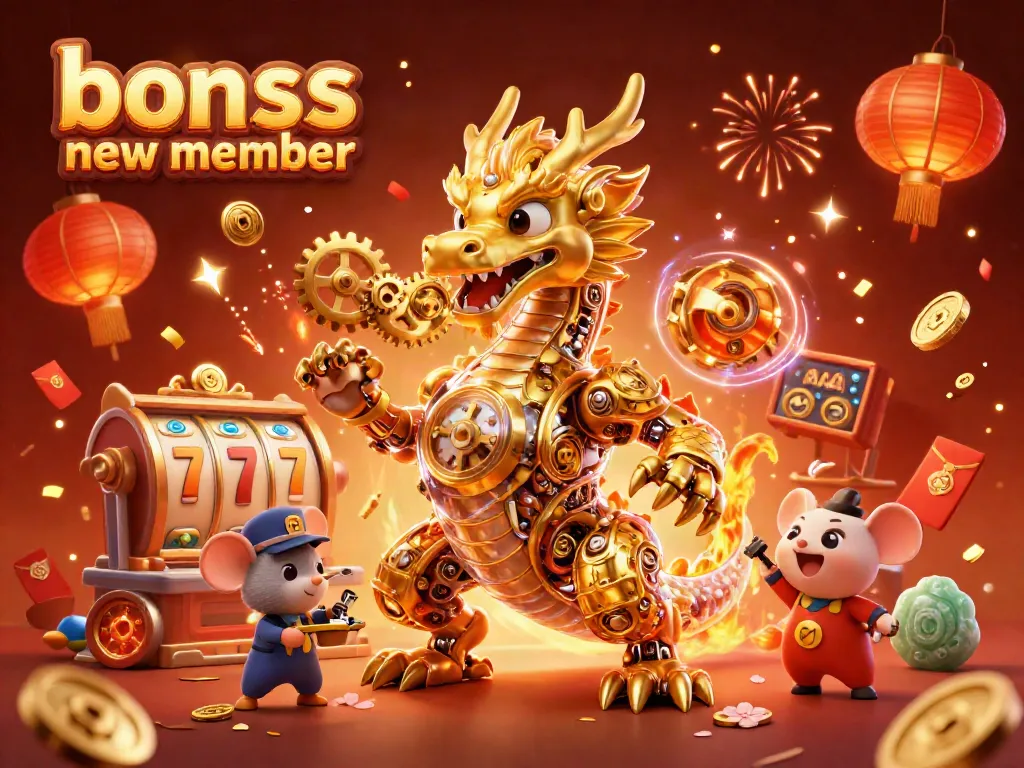 Win big with bonus new member offers and colorful casino elements like golden dragons and slot reels!